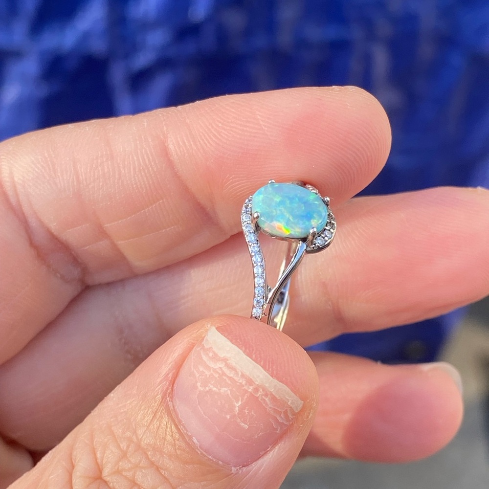 Australian Solid Opal 925 Sterling Silver Ring Wi… - image 5